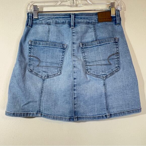 American Eagle Denim Skirt Sz 4 Light Wash High Waisted Button-front A-line - Picture 4 of 7